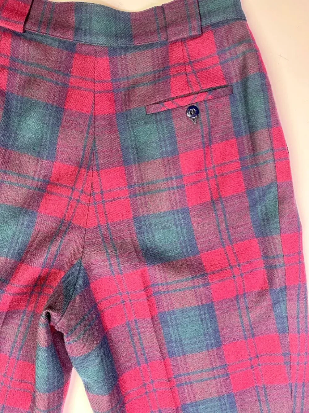 Vintage Giorgio Sant'Angelo Size 12 Wool Plaid Trousers Pleat-Front Lined